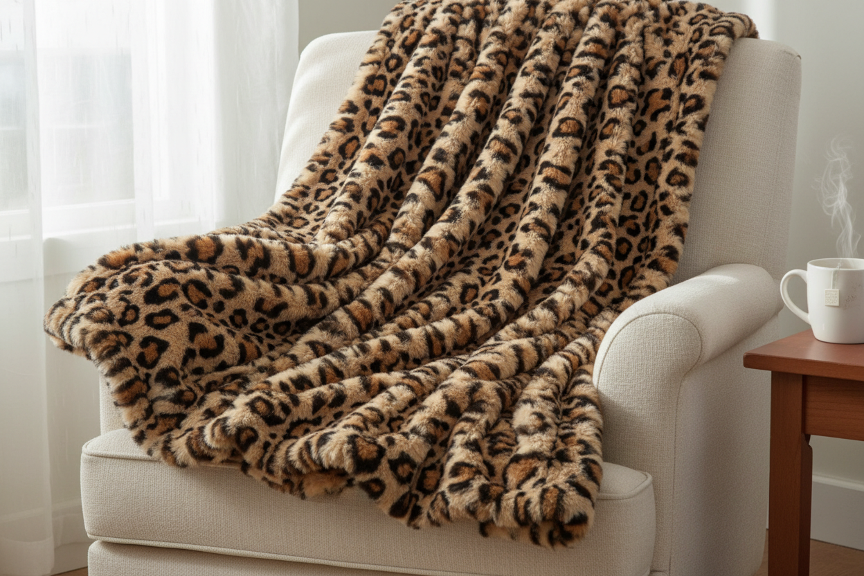 a fluffy cozy leopard print throw blanket