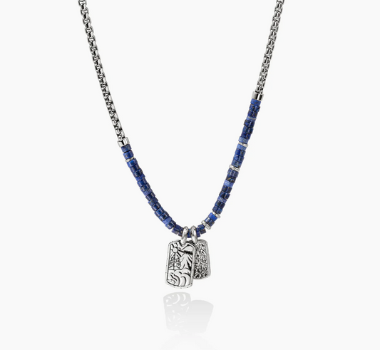 Heishi Tag Necklace - Sterling Silver with Hardstones